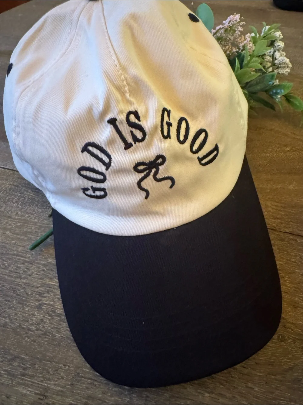 God Is Good Embroidered Baseball Cap - Cream &. Black  New